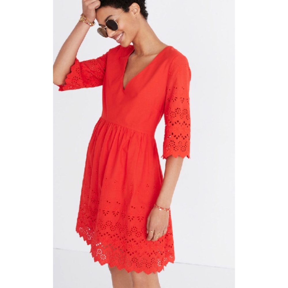 Madewell Red Eyelet Mini Dress